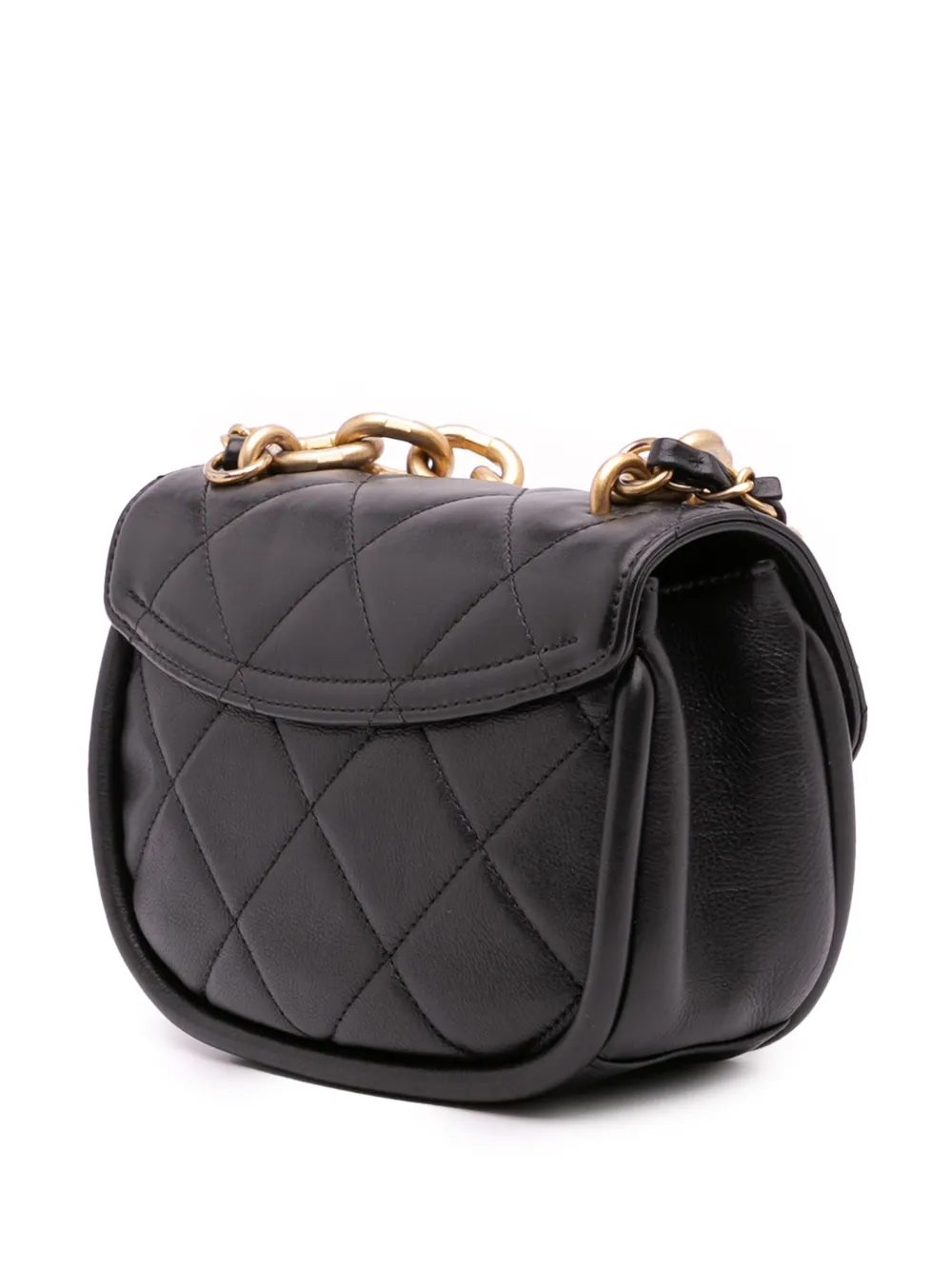 Pre-owned Chanel 2021-2025 Mini Cc Quilted Calfskin Round Moon Messenger Flap Crossbody Bag In Black
