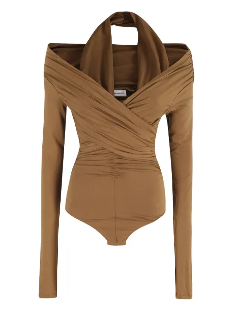 THE ANDAMANE Yvonne draped long-sleeve bodysuit
