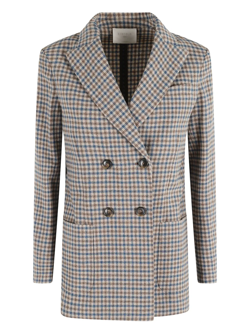 Circolo 1901 Gingham-check Double-breasted Blazer In Brown