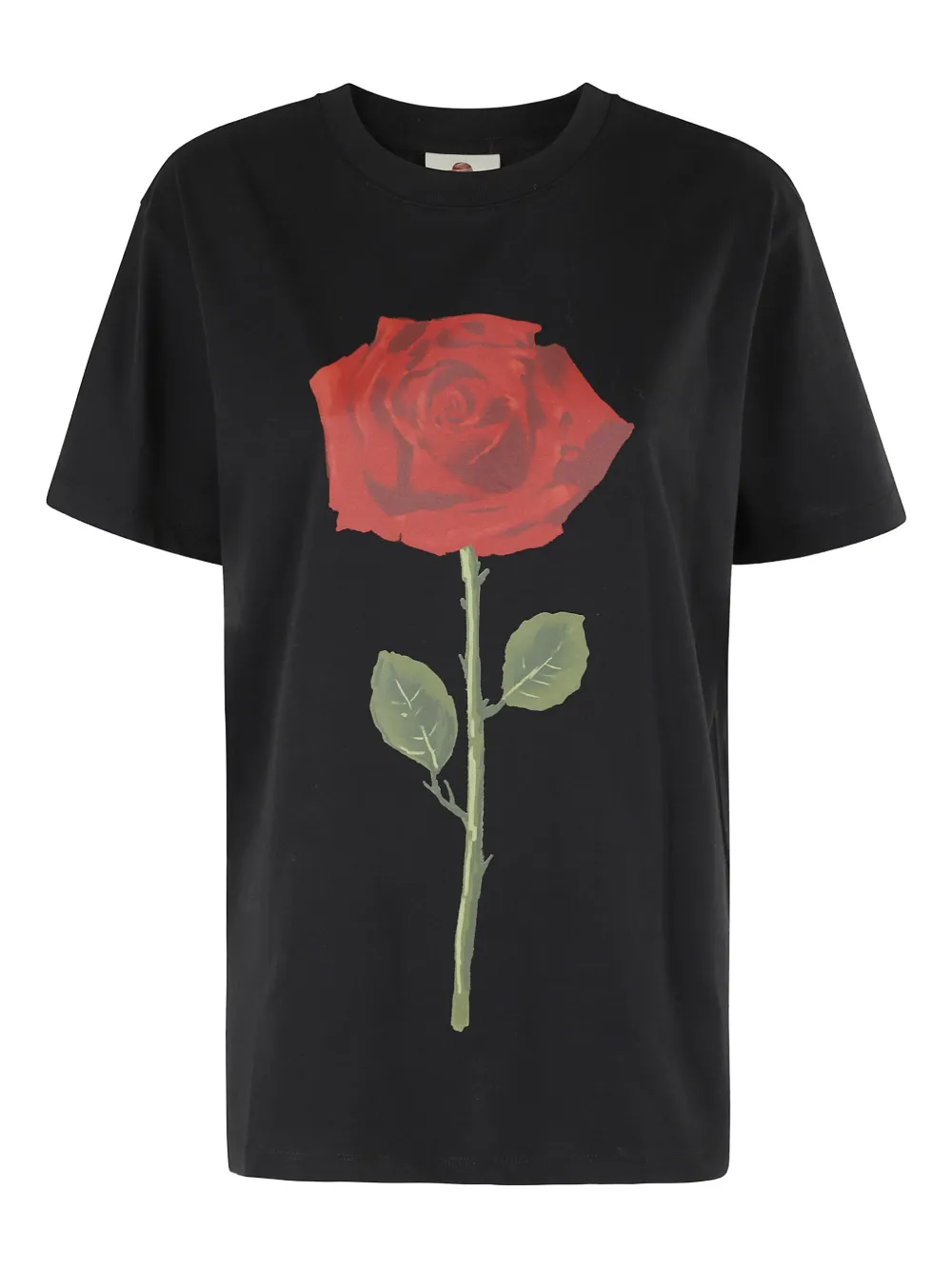 FARM Rio rose-print organic cotton T-shirt | Black | Image 1