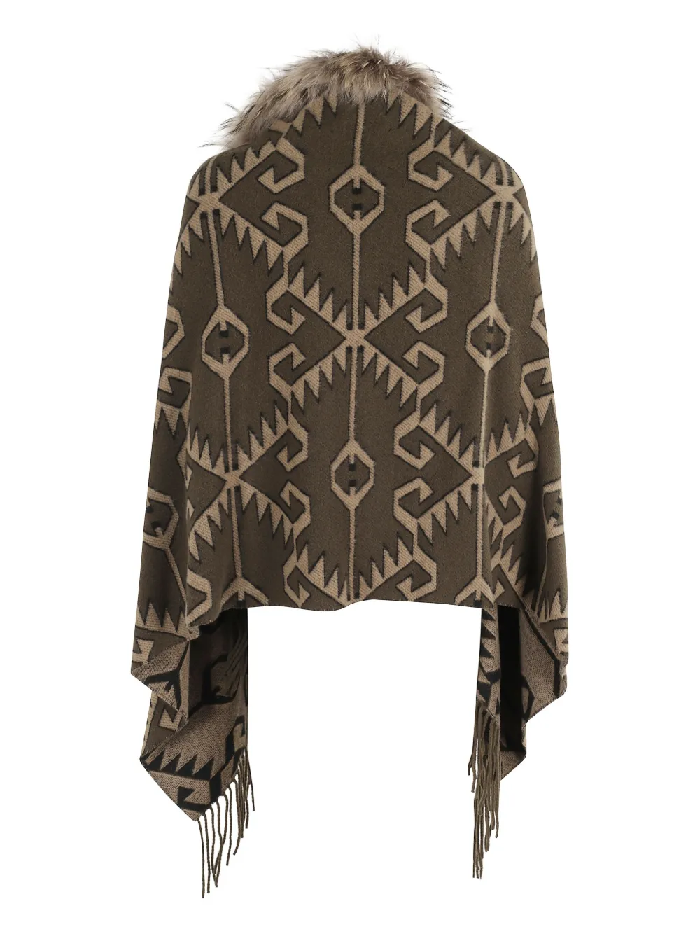 Bazar Deluxe Faux-fur Trimmed Geometric-pattern Cape In Green