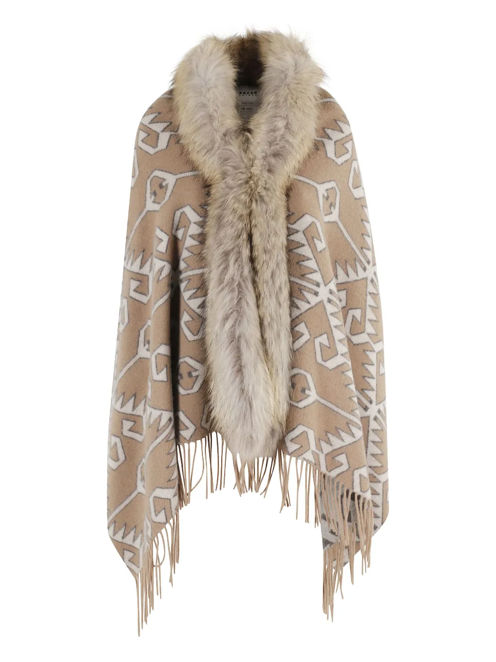 Bazar Deluxe Faux-fur Trimmed Patterned Cape In Neutral