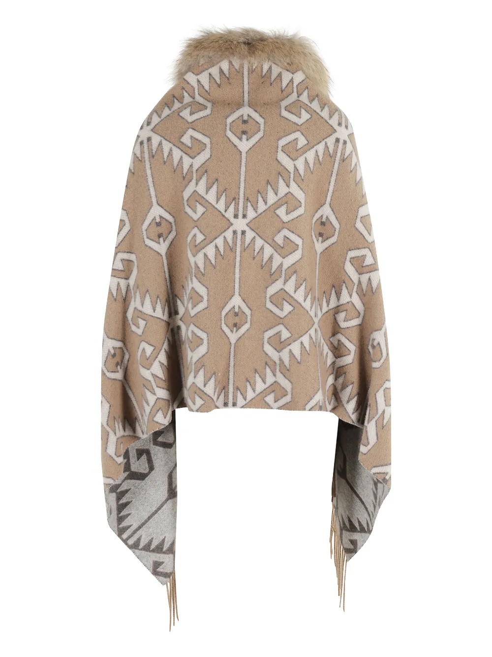 Bazar Deluxe Faux-fur Trimmed Patterned Cape In Neutral