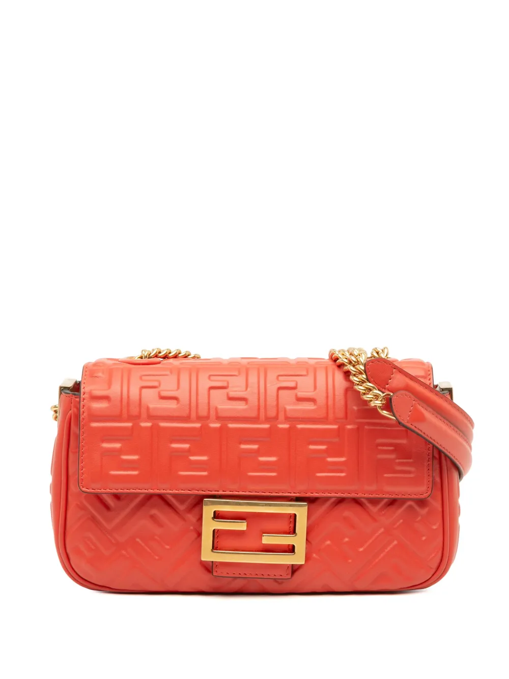 Fendi Pre-Owned 2000-2010 Zucca Embossed Leather Chain Midi Baguette shoulder bag | Orange | Image 1