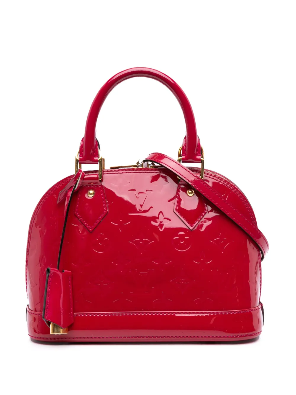 Pre-owned Louis Vuitton 2013 Monogram Vernis Alma Bb Satchel In Red