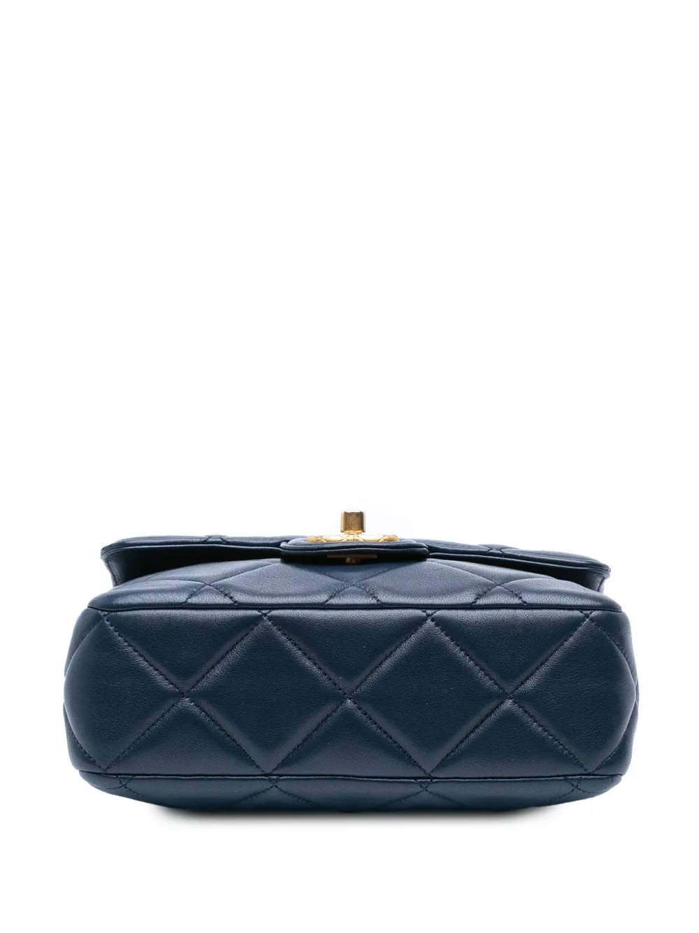 Pre-owned Chanel 2021-2025 Mini Square Quilted Lambskin Bijoux Logo Chain Flap Crossbody Bag In Blue