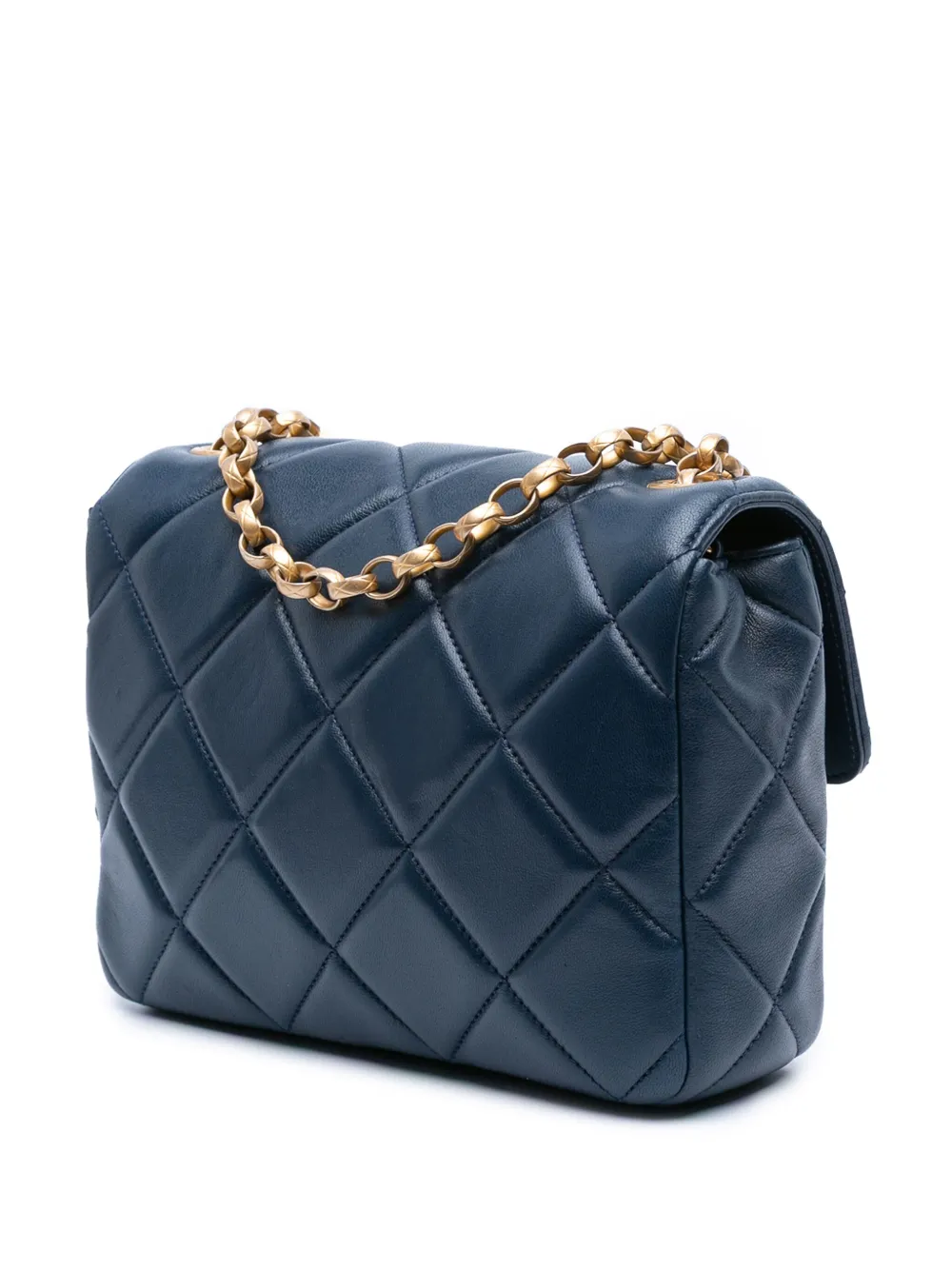 Pre-owned Chanel 2021-2025 Mini Square Quilted Lambskin Bijoux Logo Chain Flap Crossbody Bag In Blue