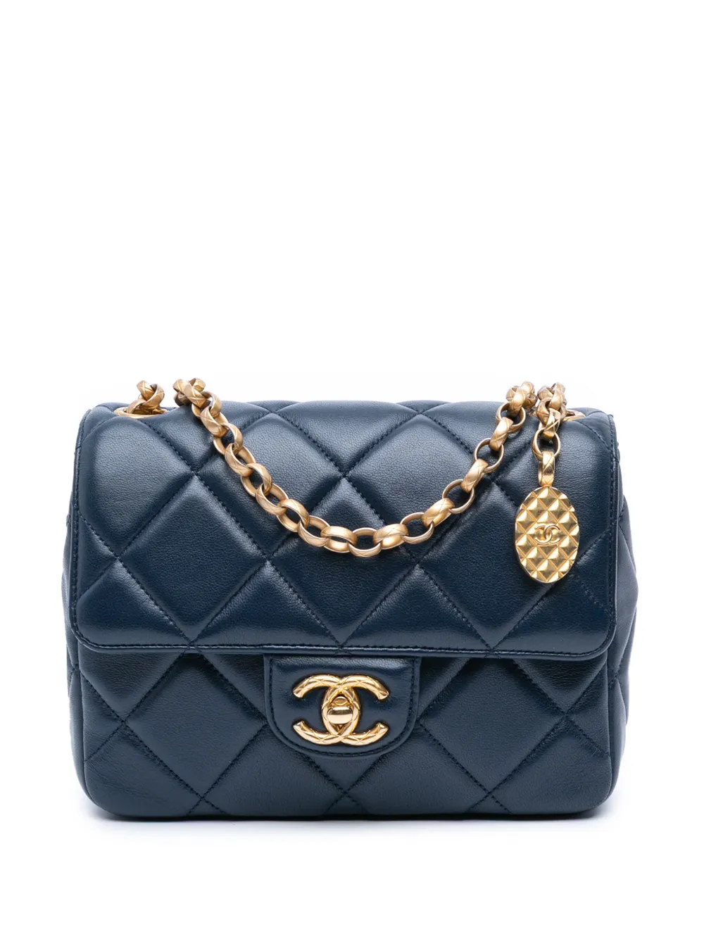 CHANEL Pre-Owned 2021-2025 Mini Square Quilted Lambskin Bijoux Logo Chain Flap crossbody bag | Blue | Image 1