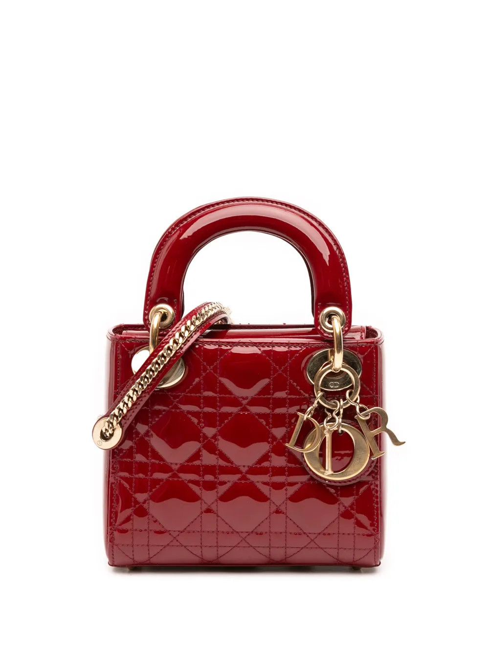 Christian Dior Pre-Owned 2017 Mini Patent Cannage Lady Dior satchel | Red | Image 1