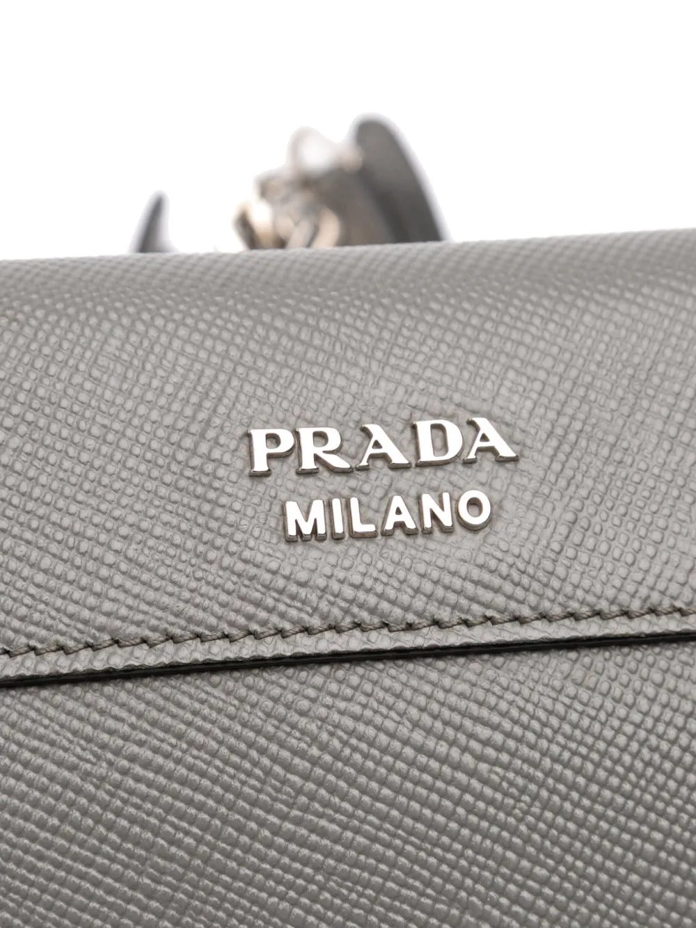 Pre-owned Prada 2013-2025 Saffiano Cuir Twist Lock Chain Flap Crossbody Bag In Gray