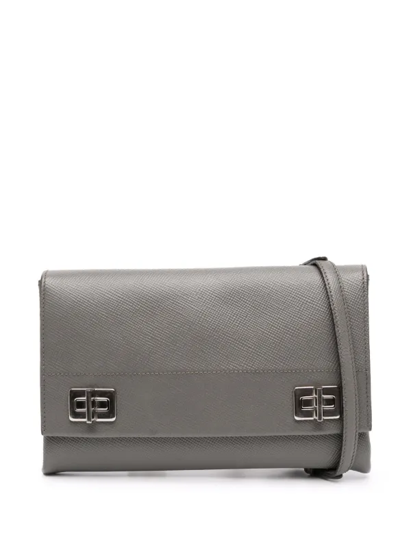 Prada Pre-Owned 2013-2025 Saffiano Cuir Twist Lock Chain Flap Crossbody Bag  Grey FARFETCH GE
