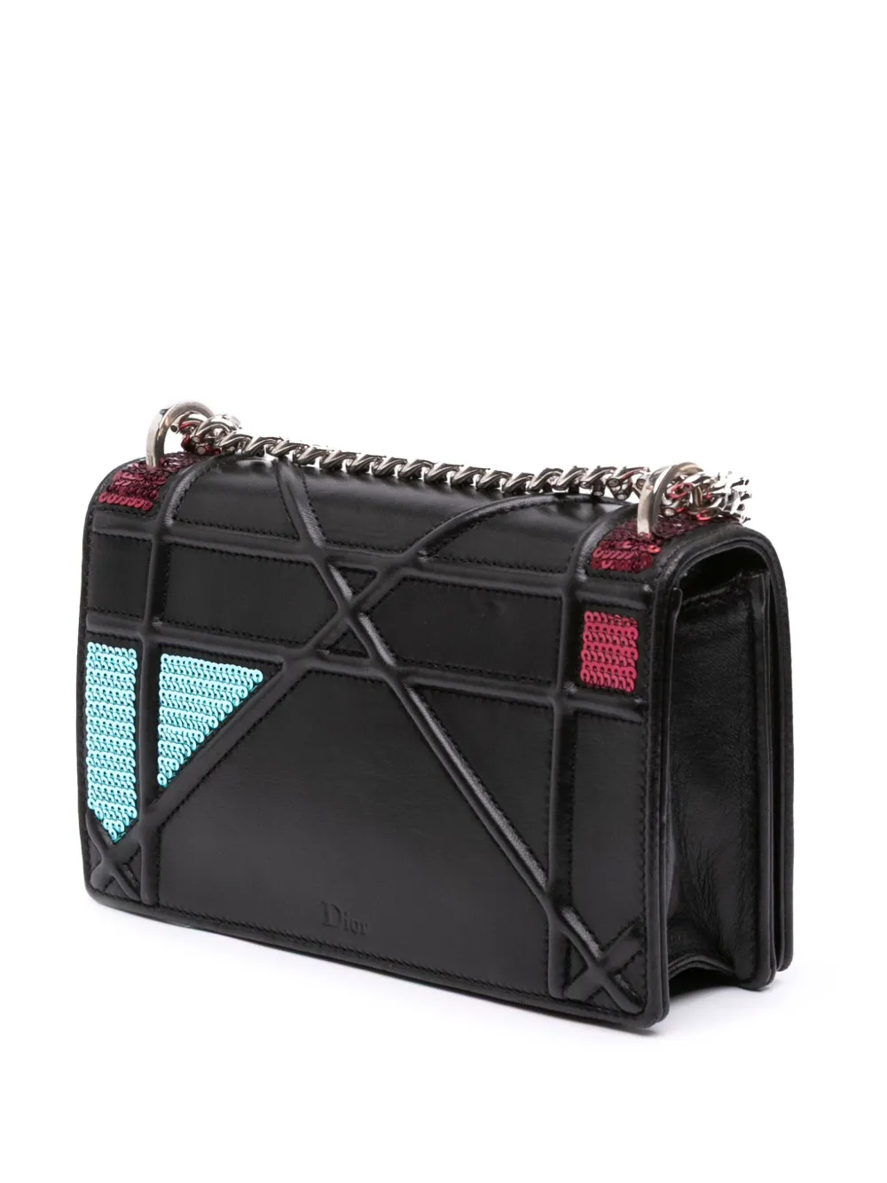 Pre-owned Dior 2015 Mini Lambskin Sequin Ama Flap Crossbody Bag In Black