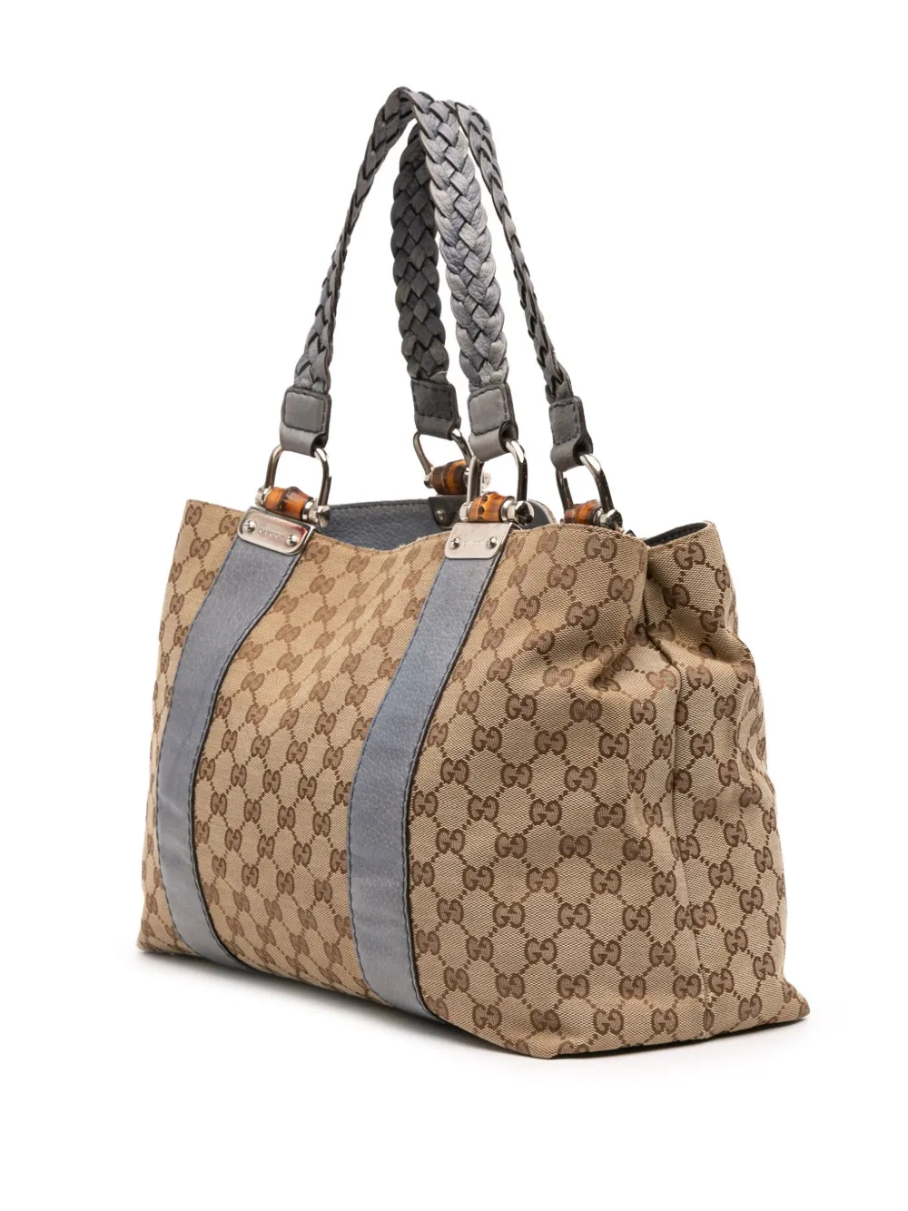 Pre-owned Gucci 2016-2025 Gg Canvas Bamboo Libeccio Tote Bag In Brown