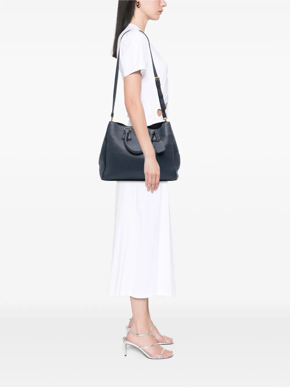 Pre-owned Prada 2010-2025 Vitello Daino Open Convertible Tote Satchel In Blue