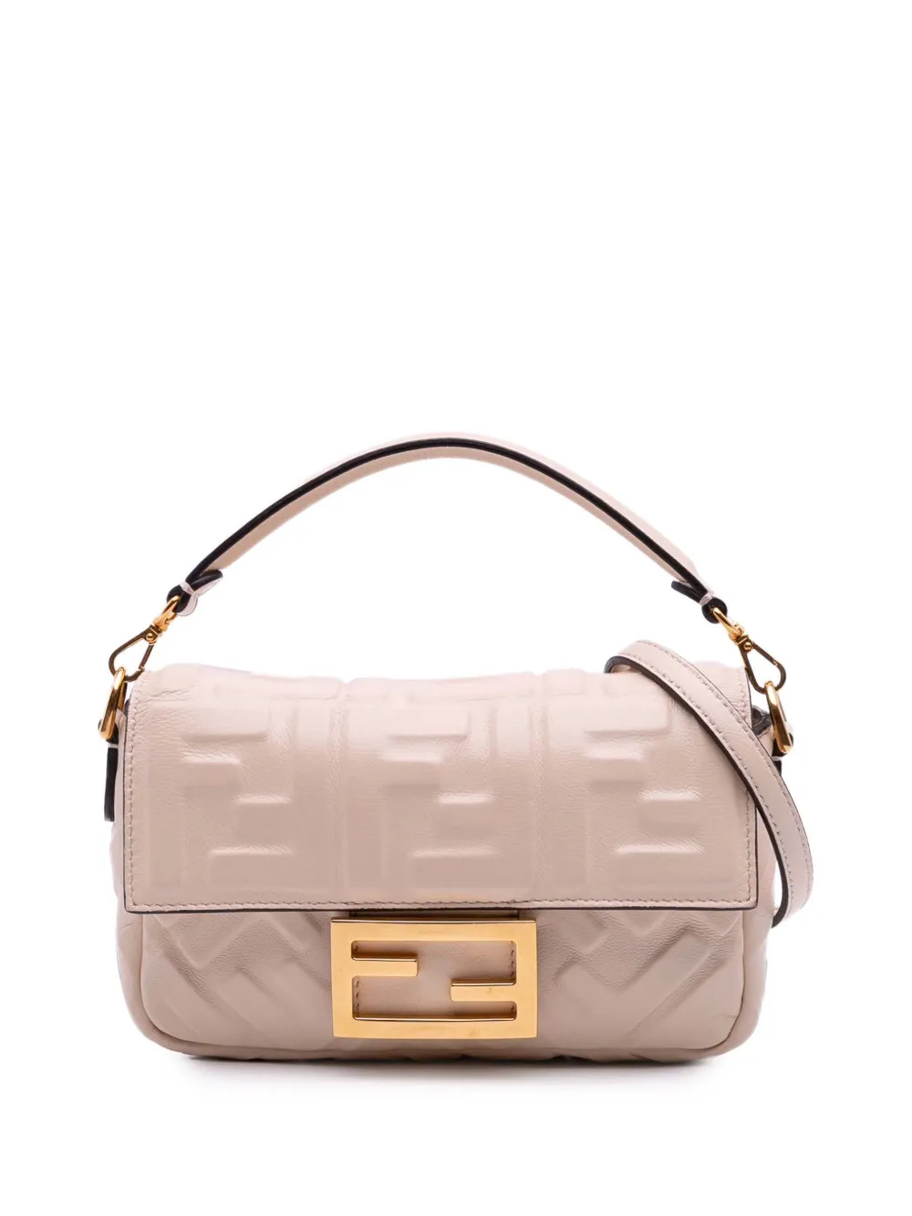 Pre-owned Fendi 2012-2025 Mini Zucca Embossed Leather Baguette Satchel In Pink