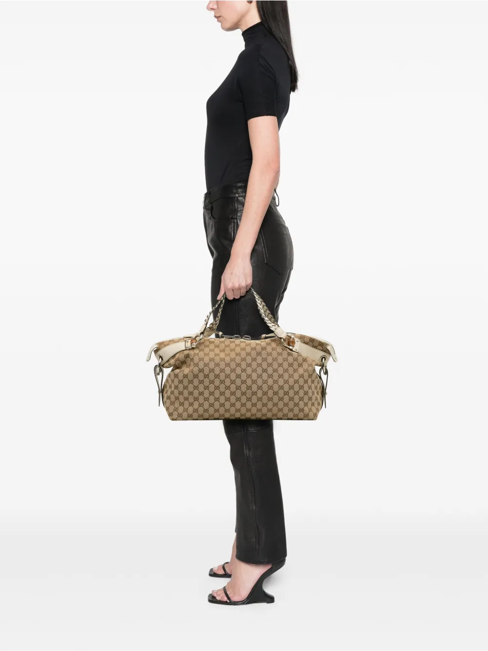 Pre-owned Gucci 2016-2025 Medium Gg Canvas Bamboo Bar Tote Bag In Brown