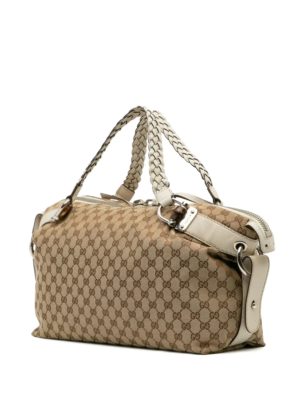 Pre-owned Gucci 2016-2025 Medium Gg Canvas Bamboo Bar Tote Bag In Brown