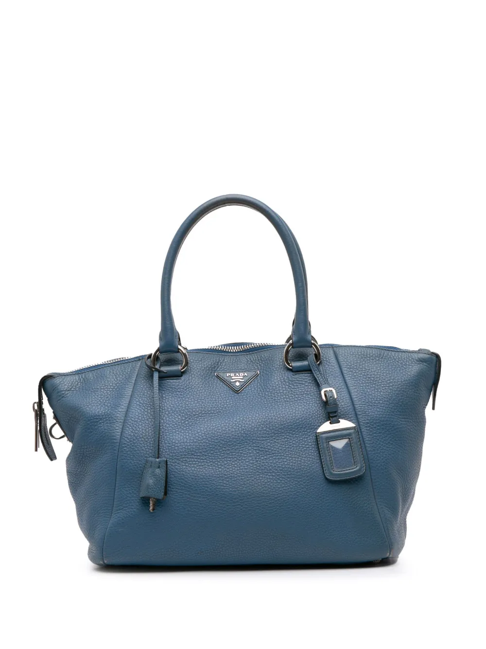 Pre-owned Prada 2000-2025 Vitello Daino Double Handle Satchel In Blue