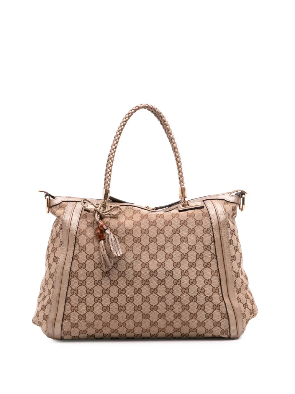Pre-owned Gucci 2016-2025 Gg Canvas Bella Convertible Tote Satchel In Brown