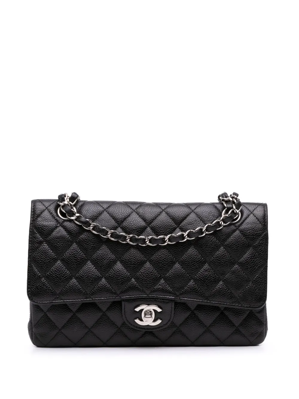 CHANEL Pre-Owned 2014-2015 ミディアム クラシック キャビア ダブルフラップ ショルダーバッグ - ブラック CHANEL Pre-Owned 2014-2015 ミディアム クラシック キャビア ダブルフラップ ショルダーバッグ - ブラック