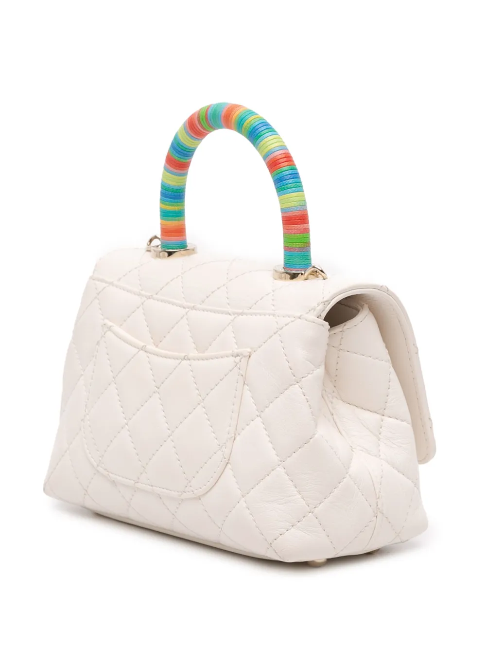 Pre-owned Chanel 2021 Extra Mini Quilted Goatskin Rainbow Top Handle Flap Satchel In Multi