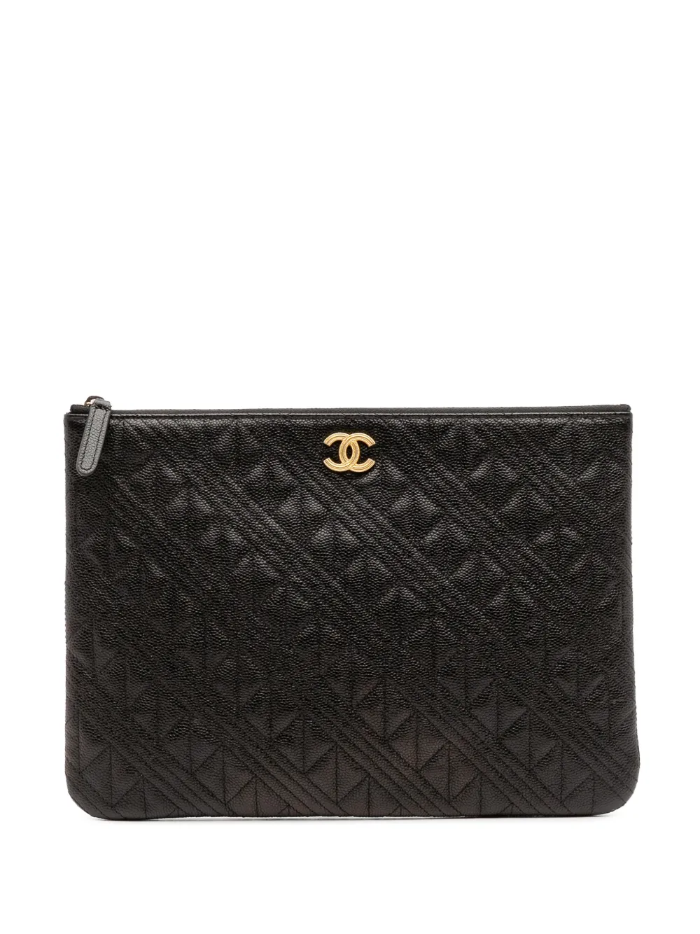 Pre-owned Chanel 2018 Medium Quilted Caviar O Case Clutch Bag In Black