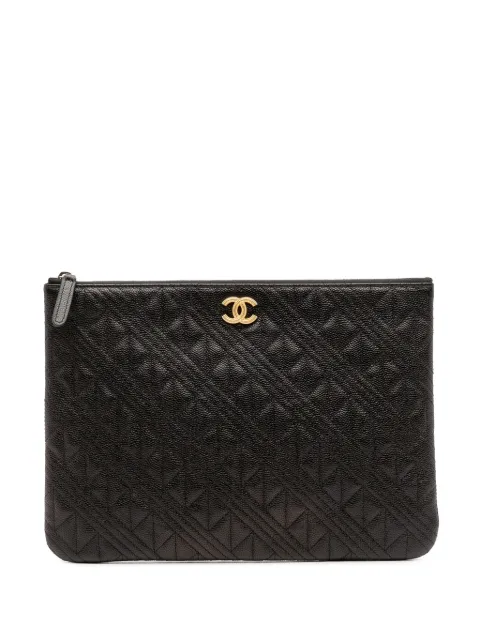 CHANEL Pre-Owned شنطة كلاتش 'كافيار O كايس' مبطنة متوسطة 2018