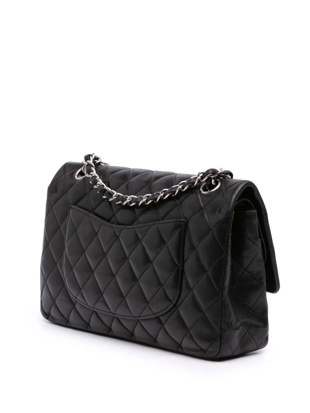 Pre-owned Chanel 2008-2009 Medium Classic Lambskin Double Flap Shoulder Bag In Black
