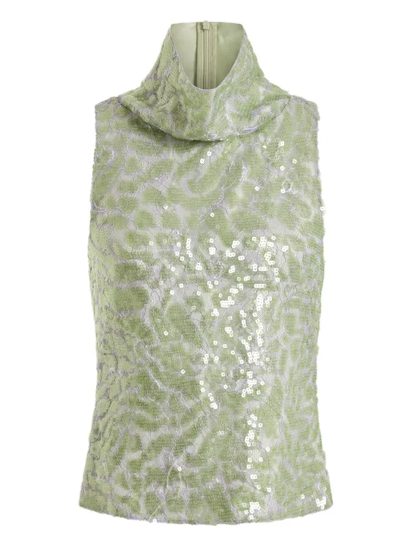 16Arlington Acari Lace Sequinned Top in Green