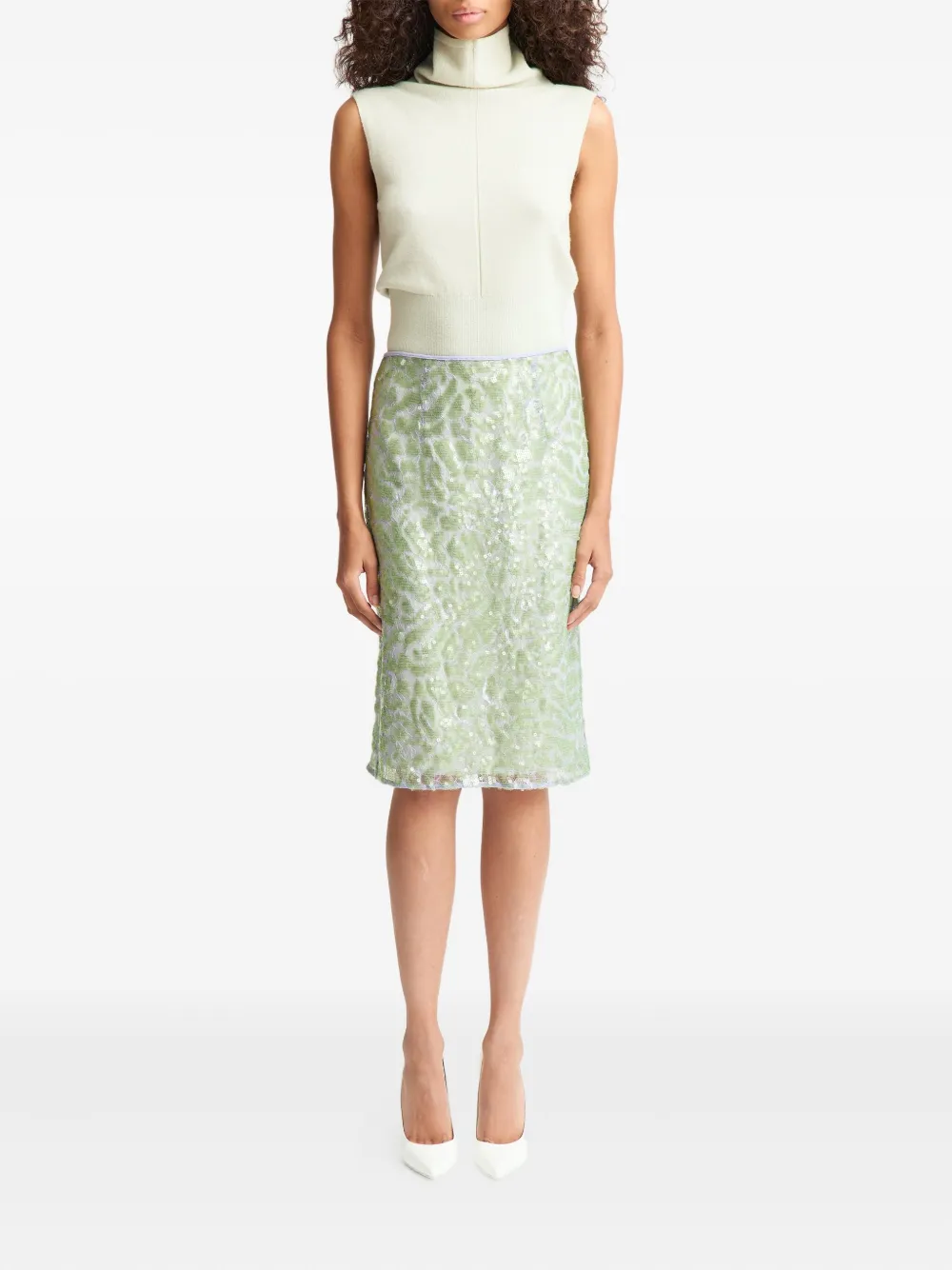 16Arlington Elice lace sequinned midi skirt - Groen