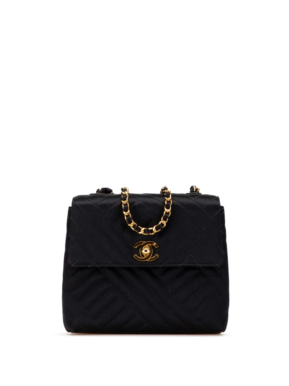CHANEL Pre-Owned 1994-1996 Mini Square Diagonal Quilted Satin Single Flap crossbody bag | Black | Image 1