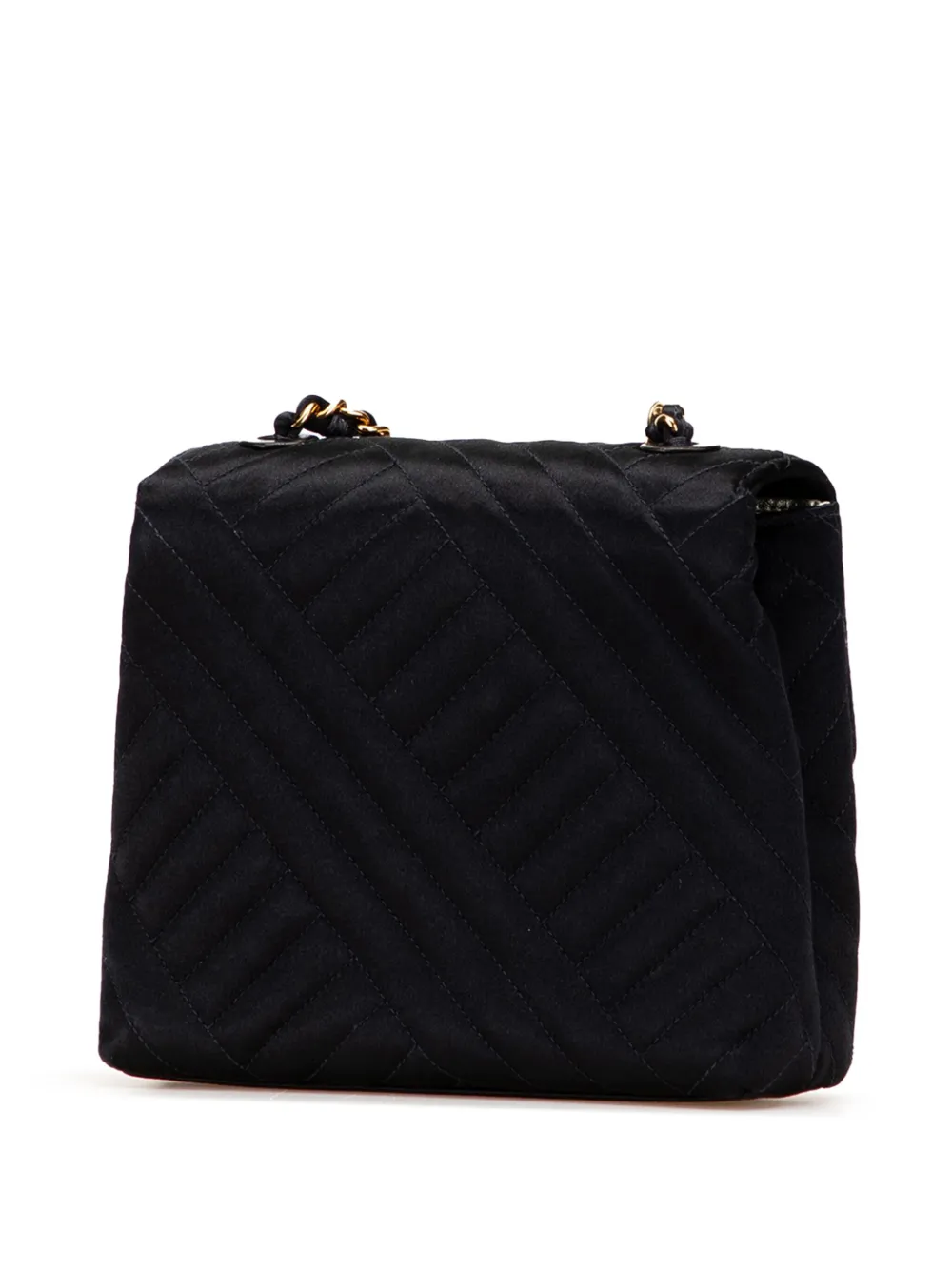 Pre-owned Chanel 1994-1996 Mini Square Diagonal Quilted Satin Single Flap Crossbody Bag In Black