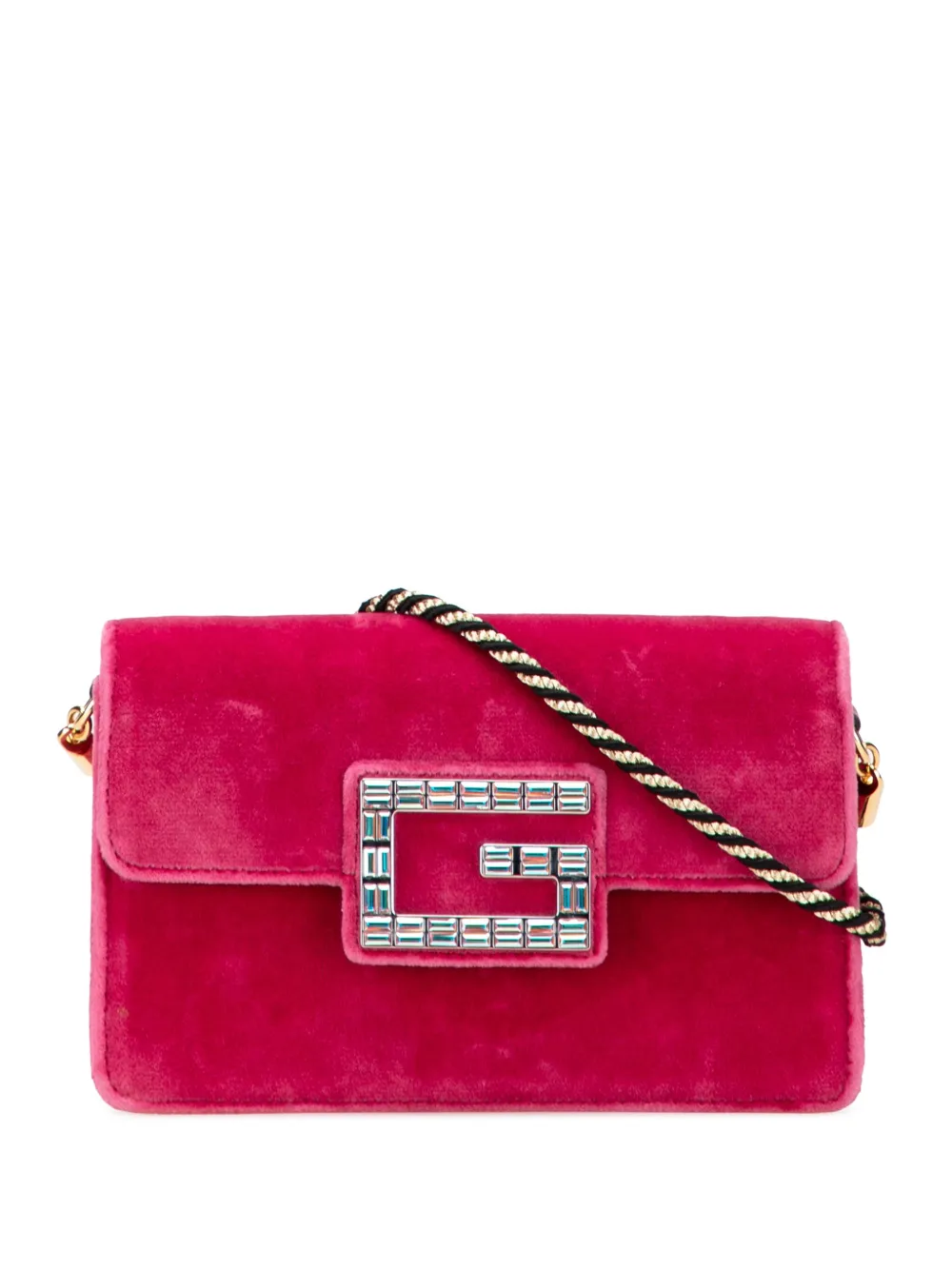 Pre-owned Gucci 2016-2025 Crystal Gg Velvet Broadway Crossbody Bag In Pink