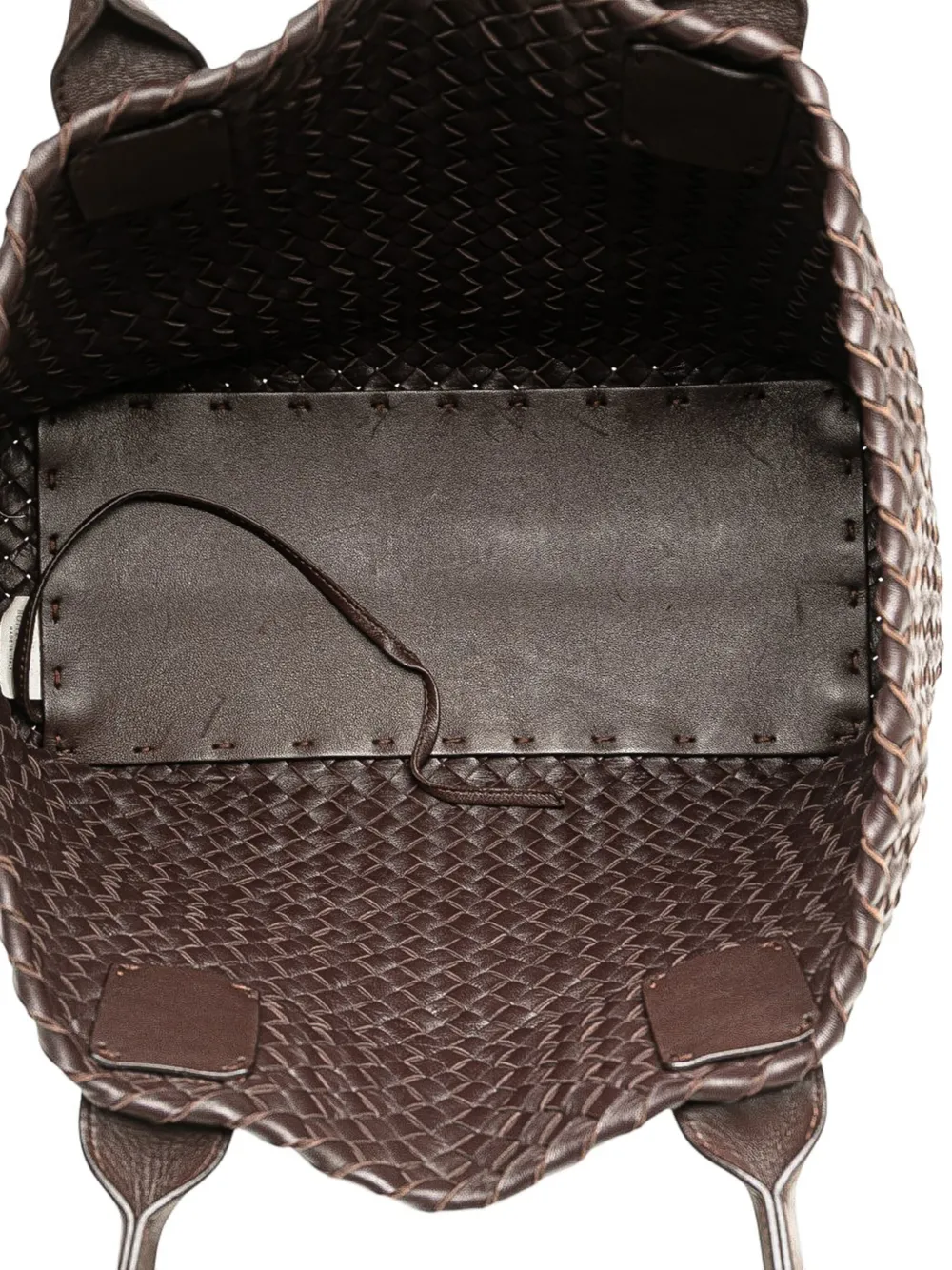 Pre-owned Bottega Veneta 2012-2025 Lambskin Intreccio Cabat Tote Bag In Brown