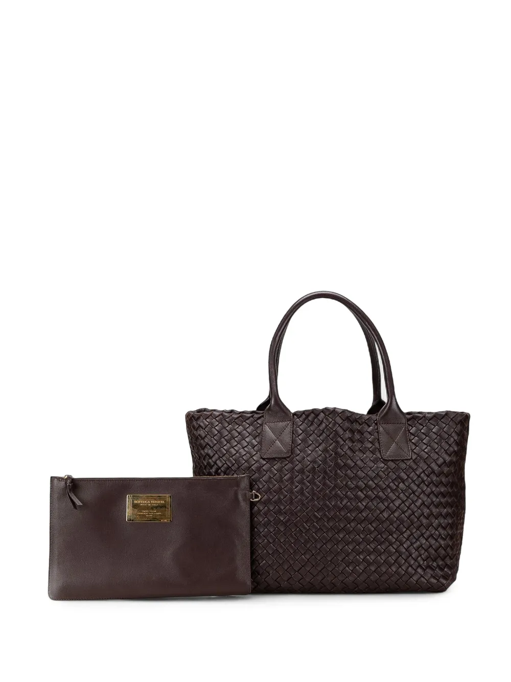 Pre-owned Bottega Veneta 2012-2025 Lambskin Intreccio Cabat Tote Bag In Brown