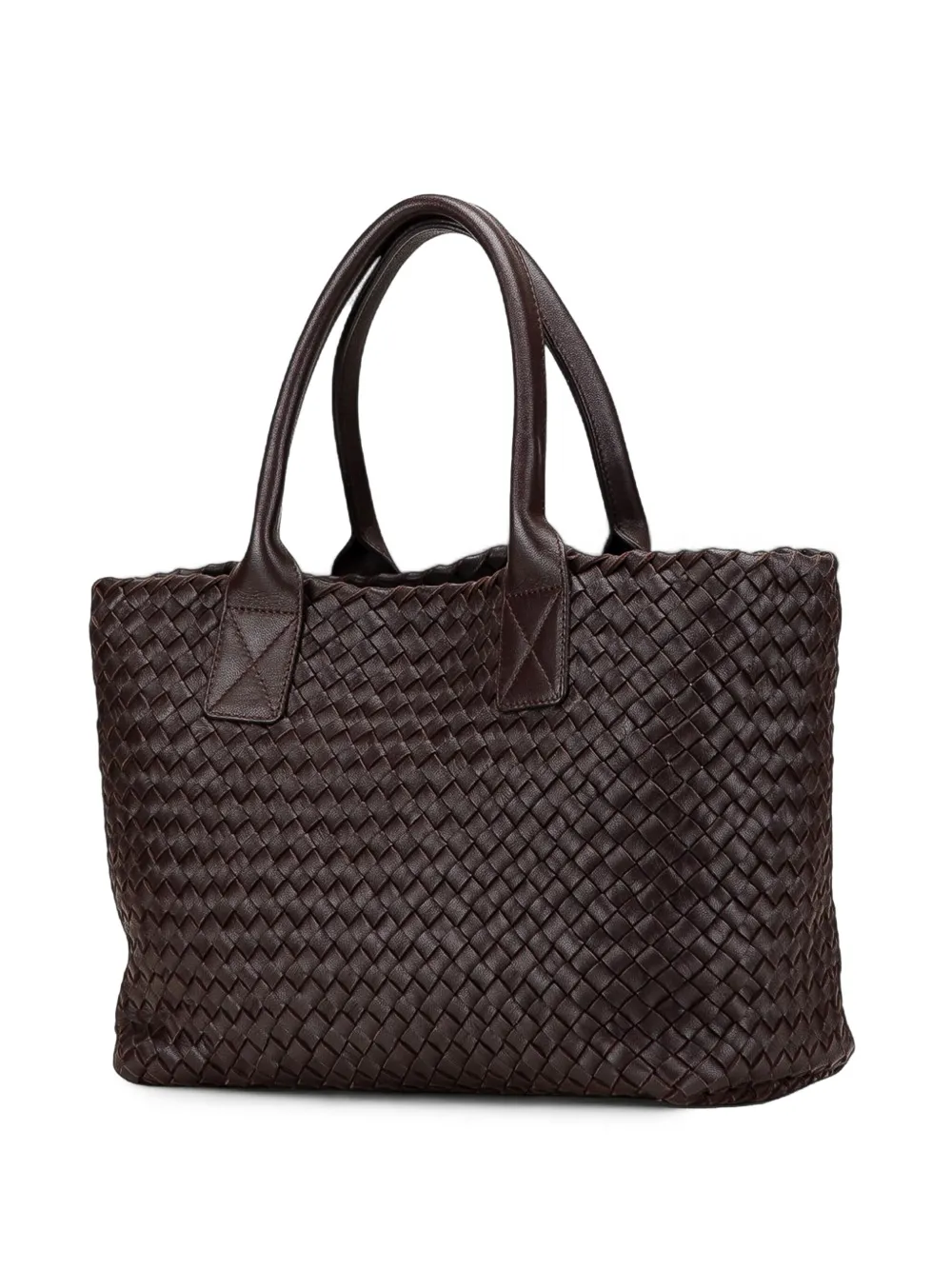 Pre-owned Bottega Veneta 2012-2025 Lambskin Intreccio Cabat Tote Bag In Brown