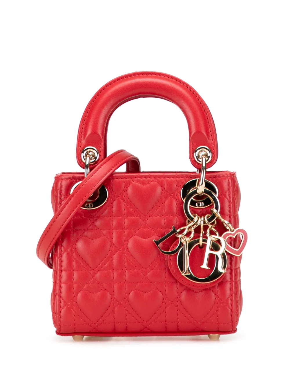 Christian Dior Pre-Owned 2021 Micro Calfskin Cannage Dioramour Lady Dior satchel | Red | Image 1