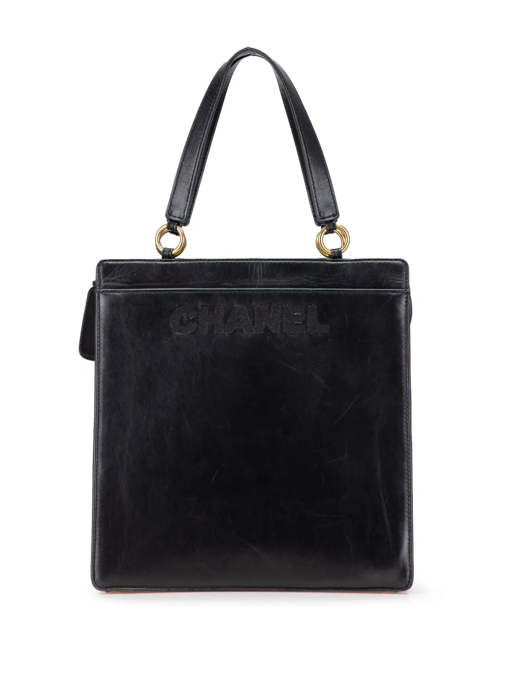 CHANEL Pre-Owned 1997-1999 ラムスキン エンブロイダリーロゴ ハンドバッグ - ブラック CHANEL Pre-Owned 1997-1999 ラムスキン エンブロイダリーロゴ ハンドバッグ - ブラック