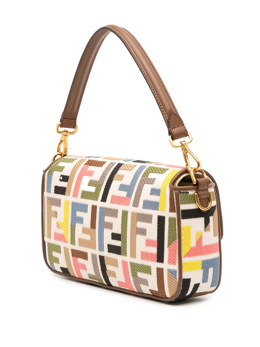 Pre-owned Fendi 2000-2010 Zucca Canvas Embroidered Baguette Satchel In Brown