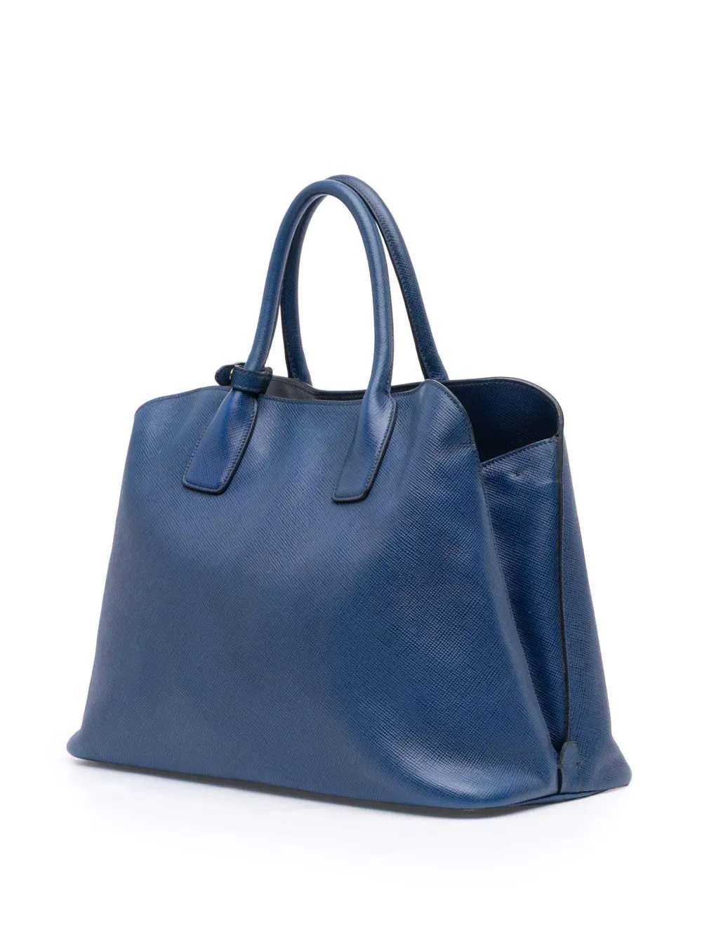 Pre-owned Prada 2013-2025 Saffiano Cuir Open Promenade Satchel In Blue