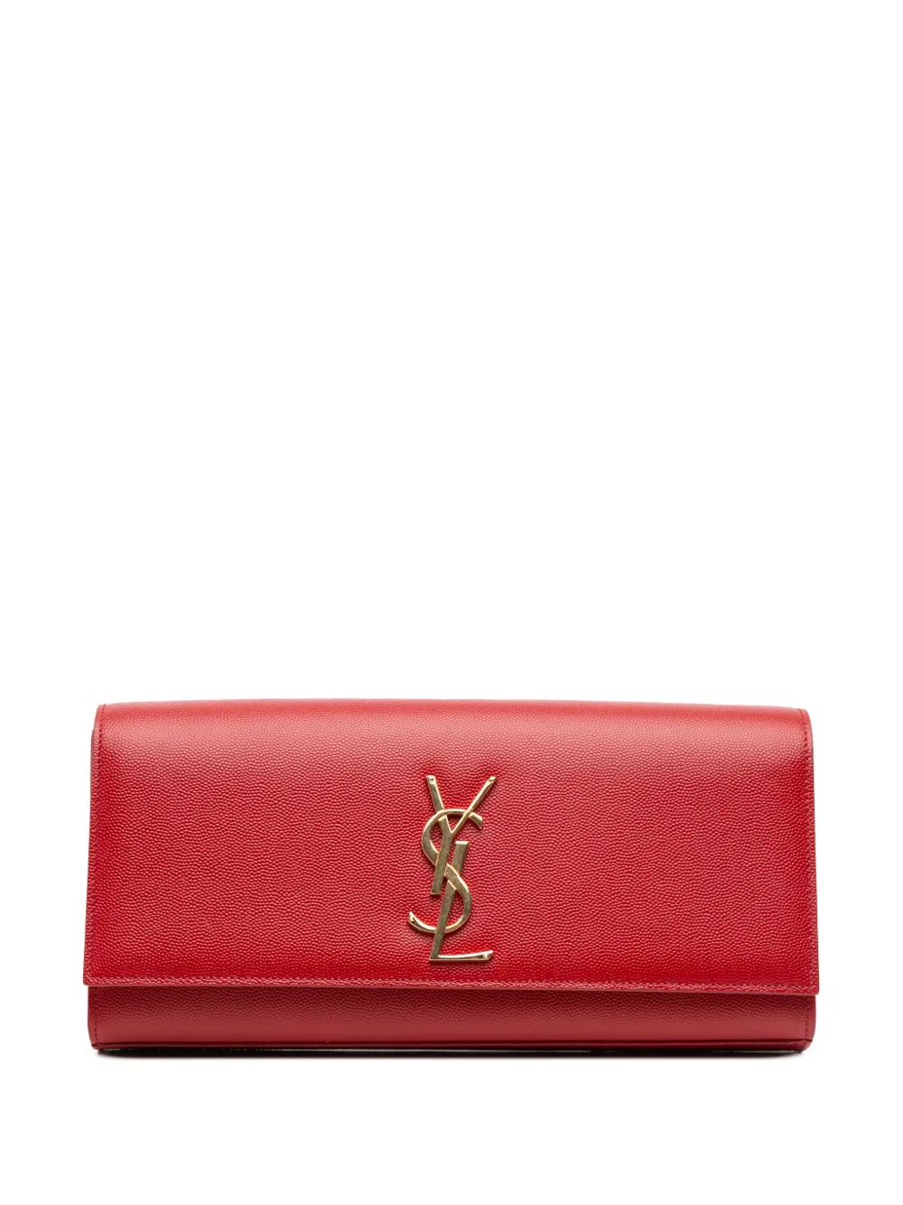 Pre-owned Saint Laurent 2014 Grain De Poudre Monogram Cassandre Clutch Bag In Red