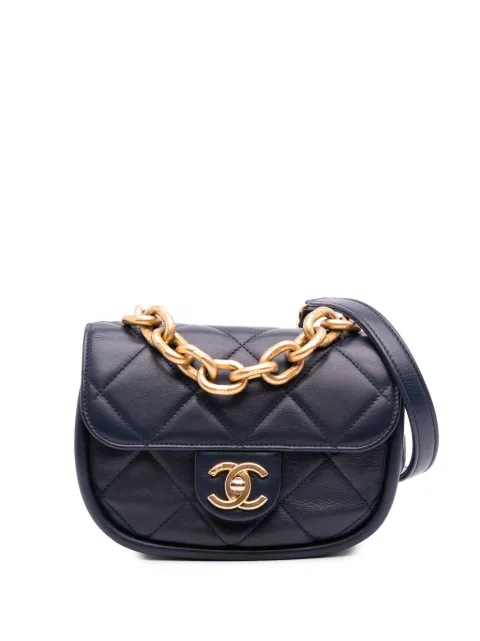 CHANEL Pre-Owned 2021-2025 Mini CC Quilted Calfskin Round Moon Messenger Flap satchel