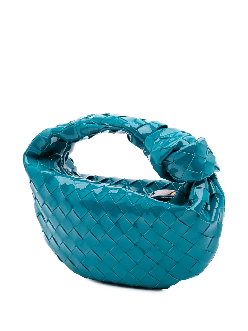Pre-owned Bottega Veneta 2012-2025 Mini Patent Intrecciato Jodie Hobo Bag In Blue