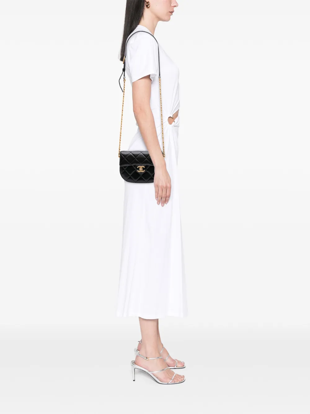 Pre-owned Chanel 2021-2025 Cc Quilted Calfskin Round Moon Messenger Flap Crossbody Bag In Black