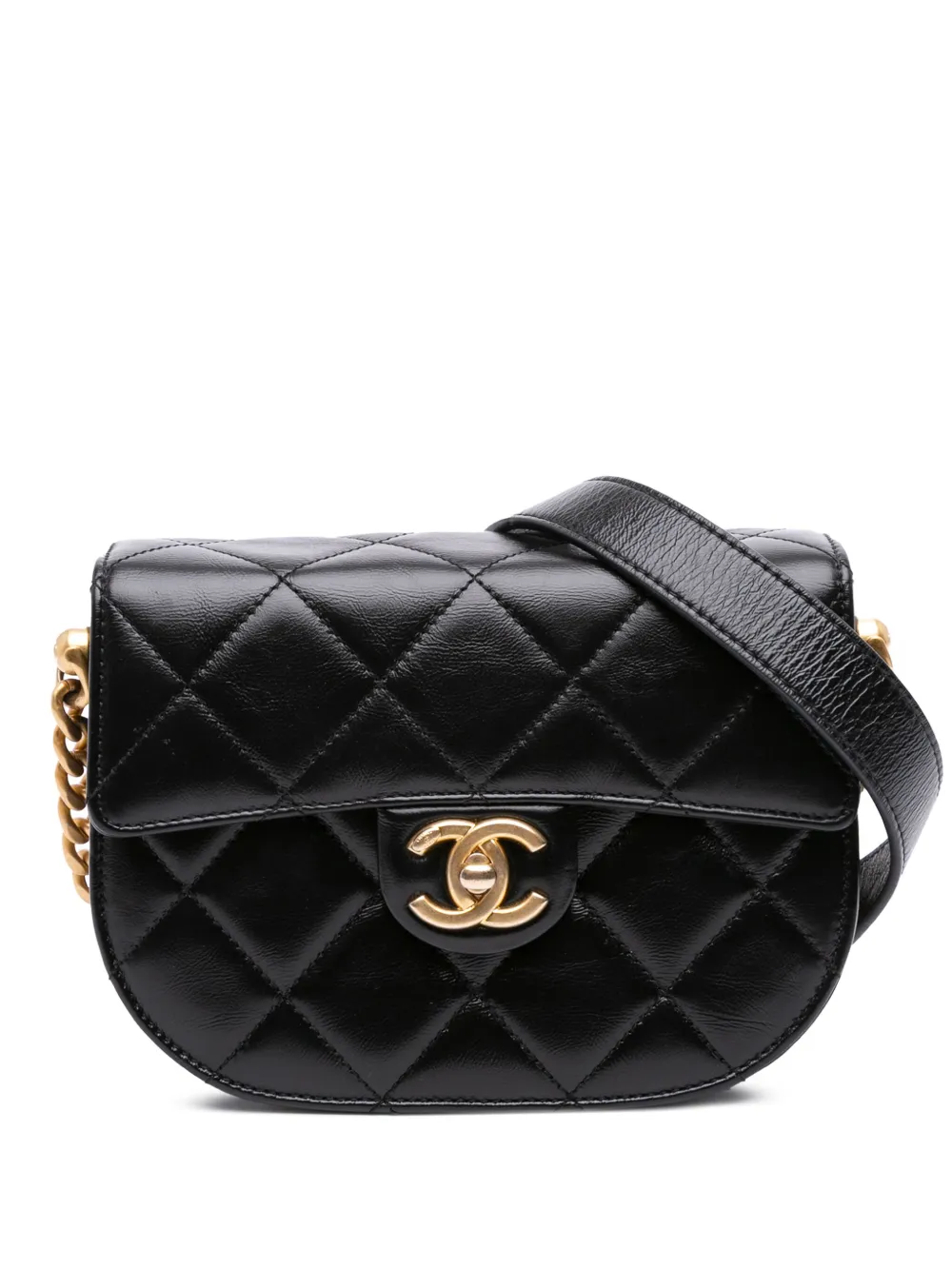 CHANEL Pre-Owned 2021-2025 ココマーク マトラッセ カーフスキン ラウンド ムーン メッセンジャー フラップ CHANEL Pre-Owned 2021-2025 ココマーク マトラッセ カーフスキン ラウンド ムーン メッセンジャー フラップ