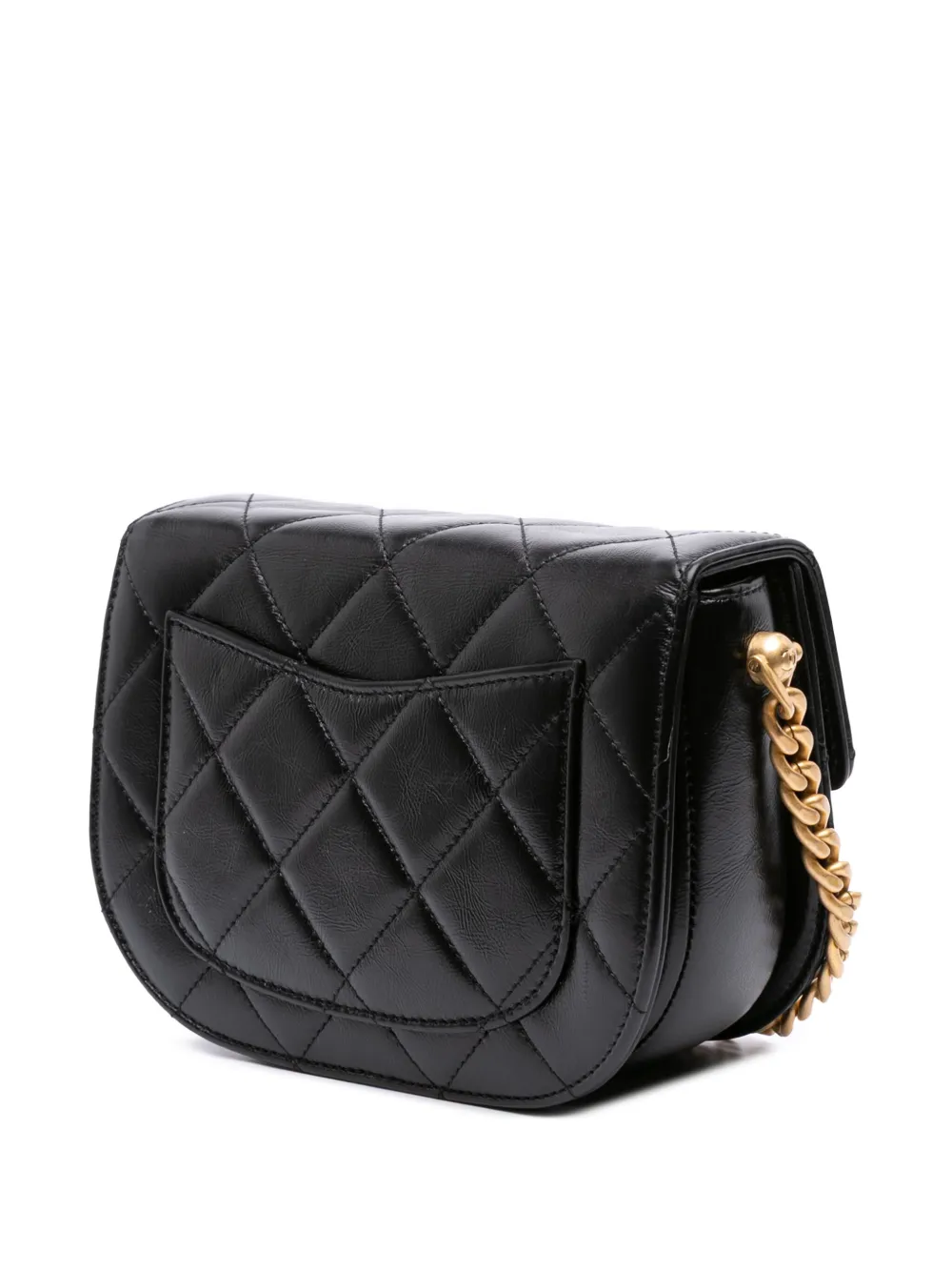 Pre-owned Chanel 2021-2025 Cc Quilted Calfskin Round Moon Messenger Flap Crossbody Bag In Black