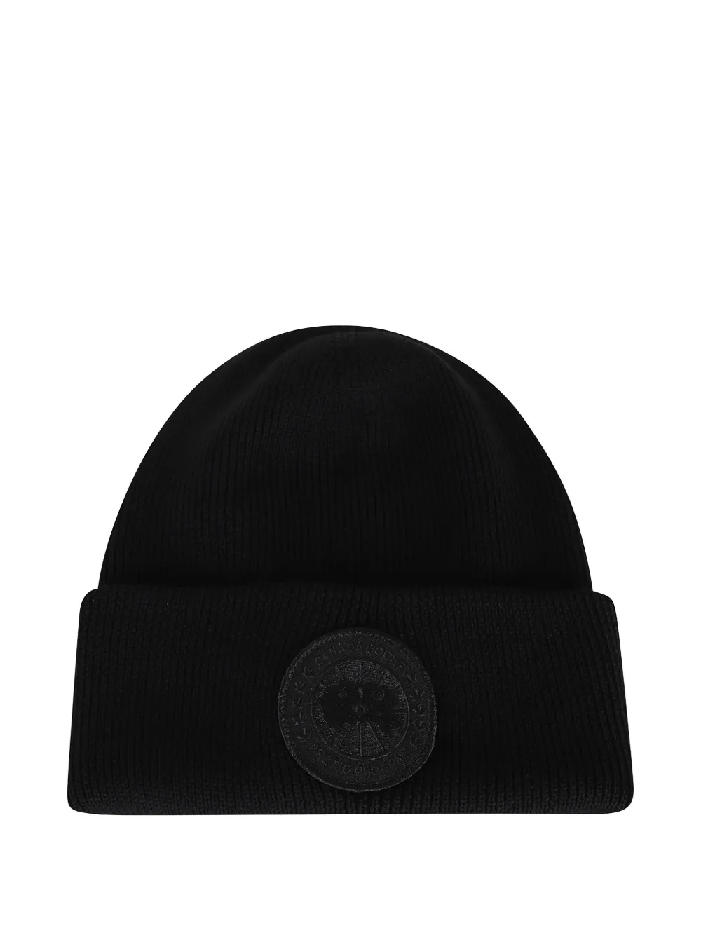 Canada Goose Ribbed Black Merino Wool Toque With Cuff In Black