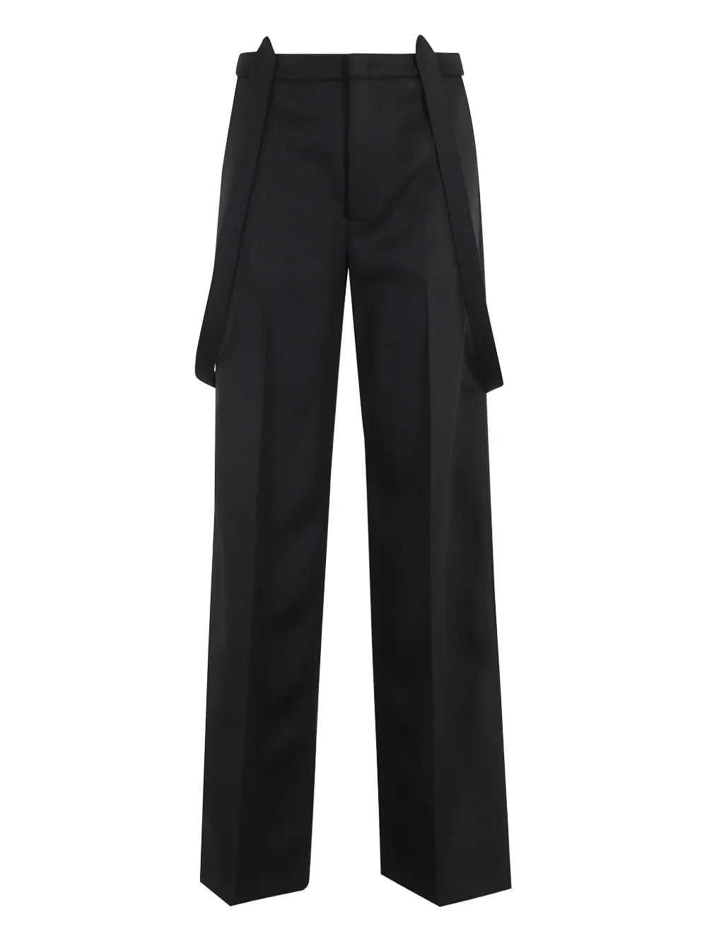 Dondup Wide-leg Virgin Wool Trousers With Removable Suspenders In Black