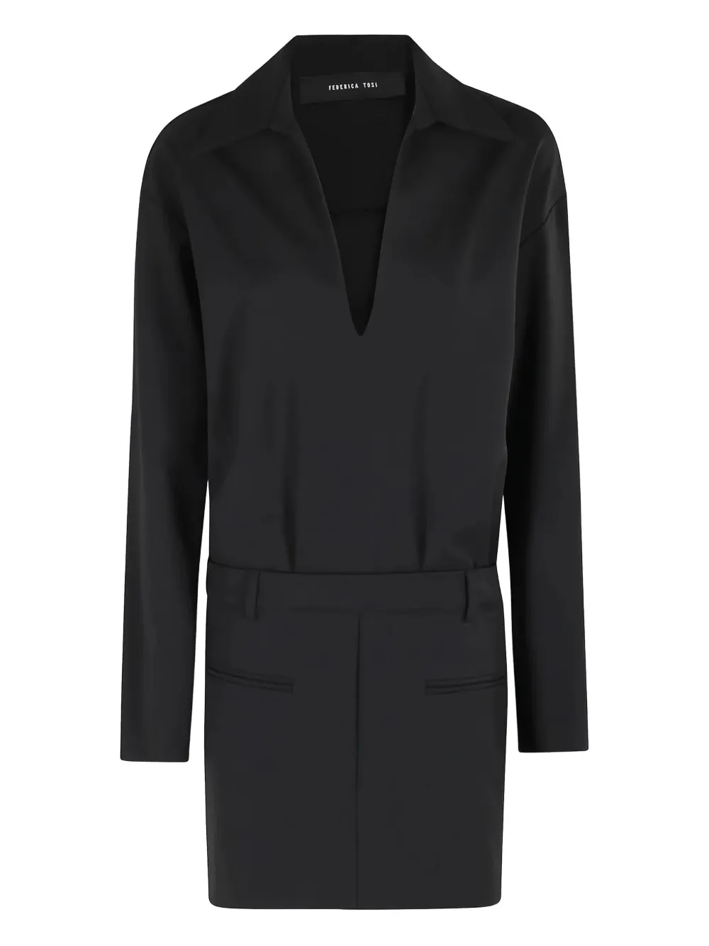 Federica Tosi long-sleeve V-neck dress - Nero