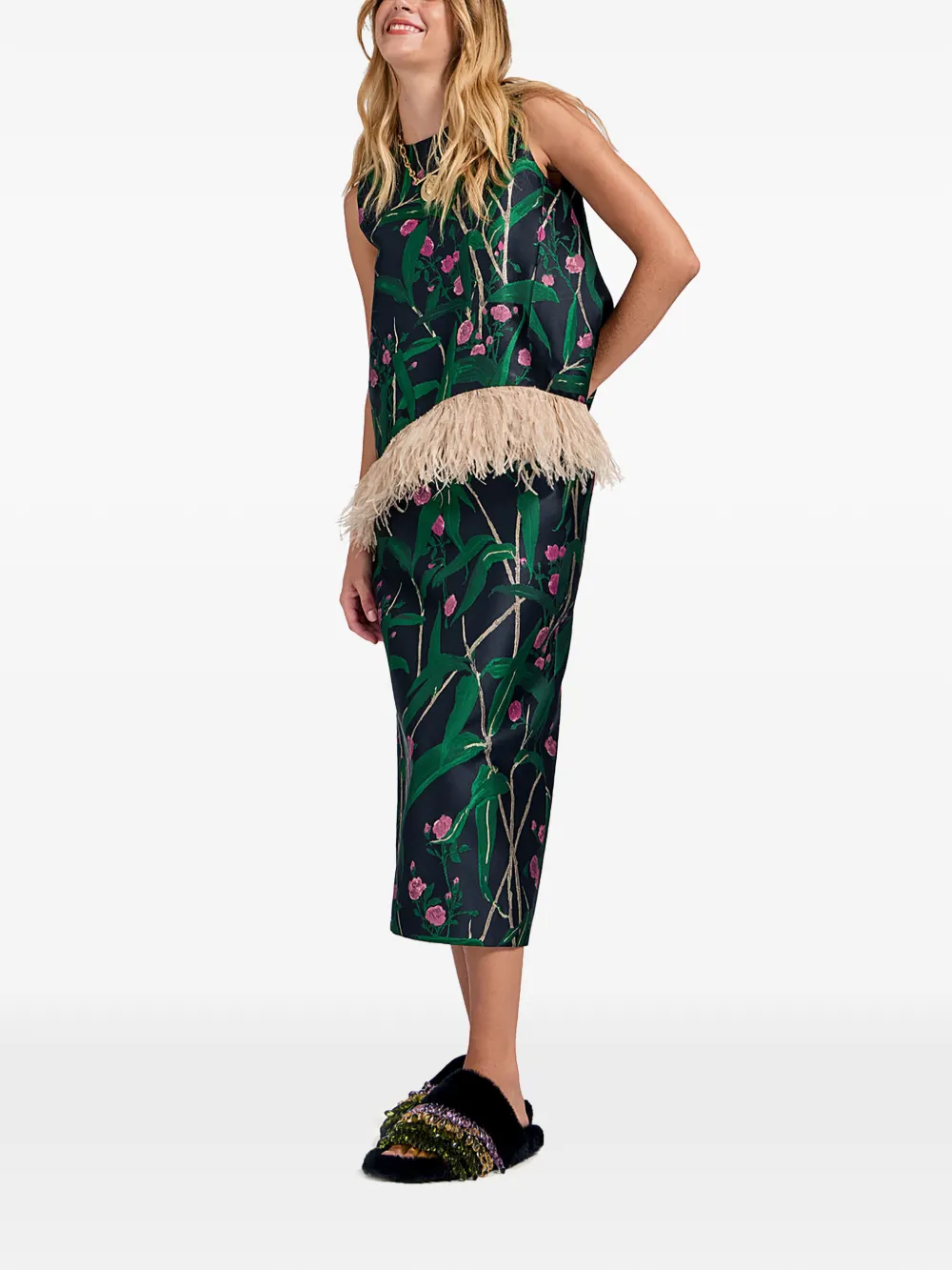 La DoubleJ Top met bamboe print Zwart